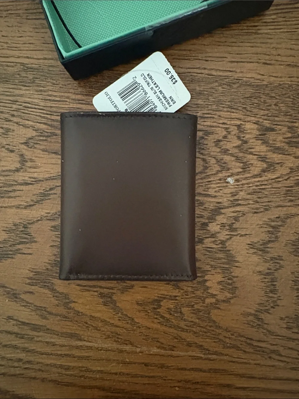 Perry Ellis Portfolio Slim Leather Wallet- Dark Brown